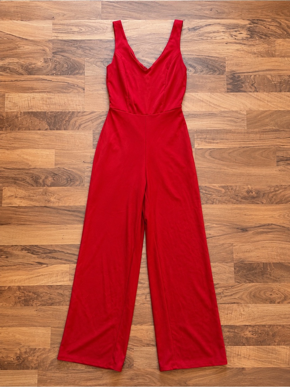 Sleeveless Red V-Neck Wide-Leg Jumpsuit by